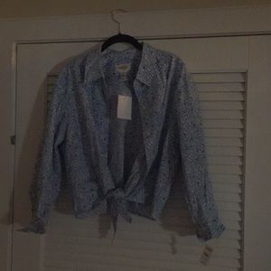 Talbots XL flower cotton shirt tie front